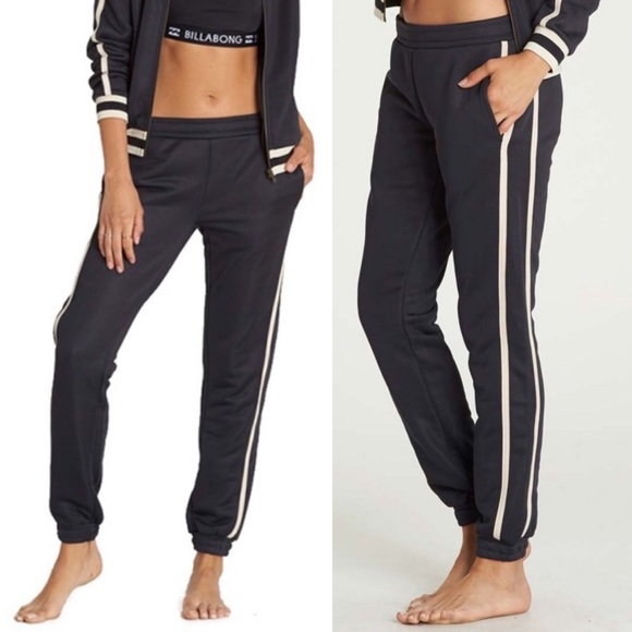 Billabong Current Mood Side Stripe Track Pants Joggers Athleisure Surfer Black L - Picture 1 of 7